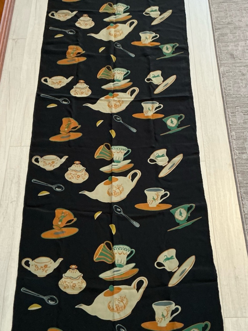 Vintage Tea Time Silk Scarf EUC - Picture 3 of 4